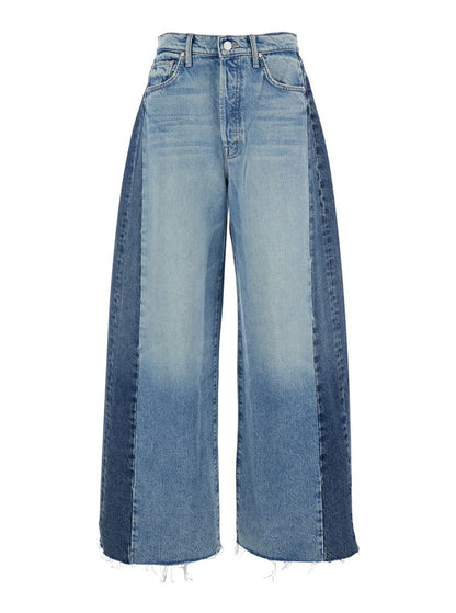 Blå femfickesjeans med lapptäcksmönster i denim för kvinnor
