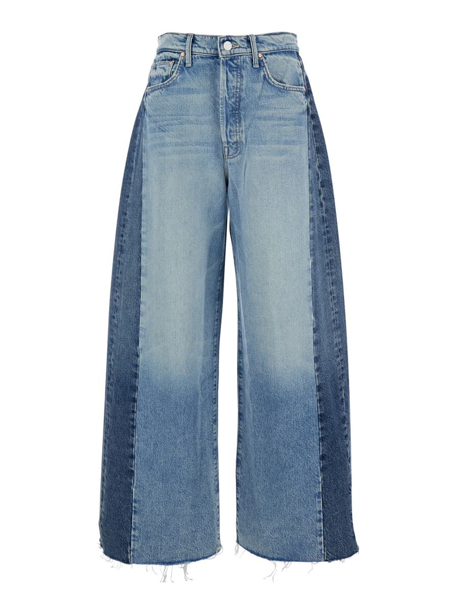 Blå femfickesjeans med lapptäcksmönster i denim för kvinnor