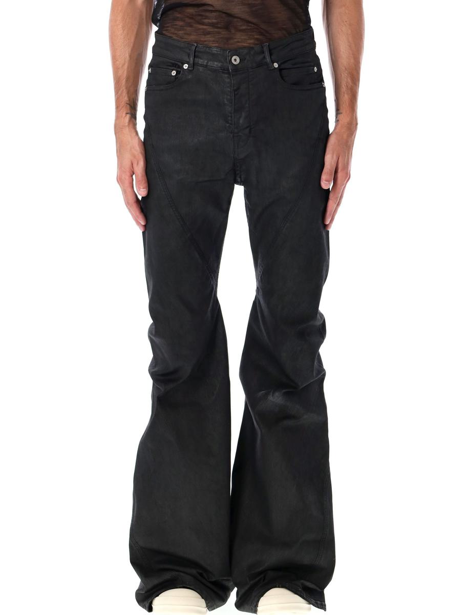 Rick Owens Drkshdw Svarta Vaxade Bias Bootcut Jeans
