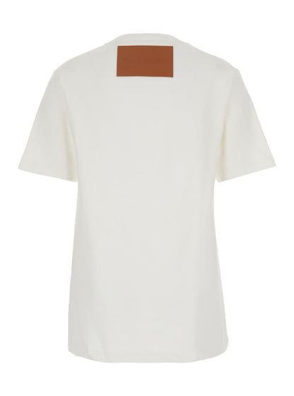 Vit rundhalsad t-shirt med logotyplapp på ryggen i bomull för kvinnor