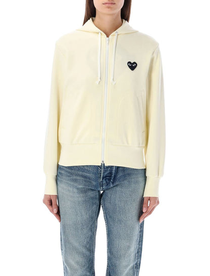 Comme Des Garçons Play Svart Hjärtformad Huvtröja med Dragkedja