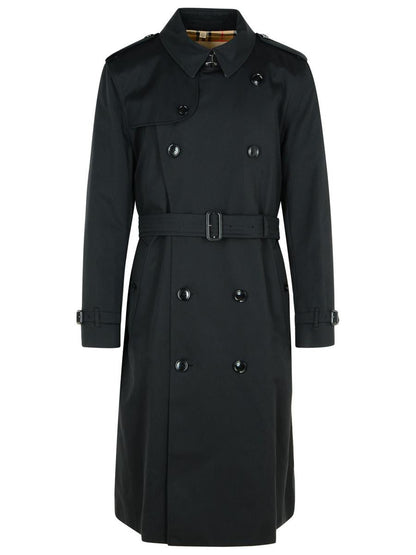 Burberry lång svart bomulls 'Kensington' trenchcoat