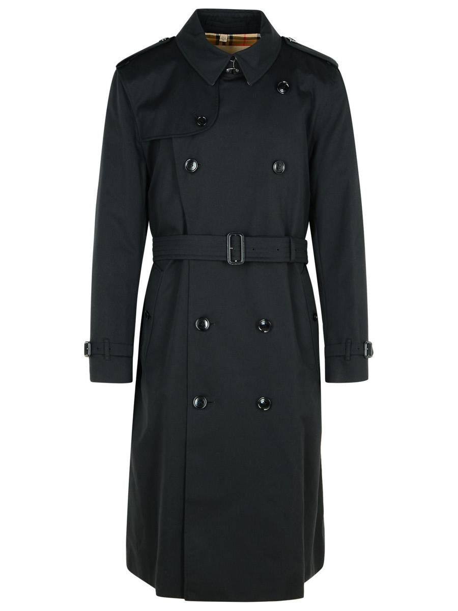 Burberry lång svart bomulls 'Kensington' trenchcoat