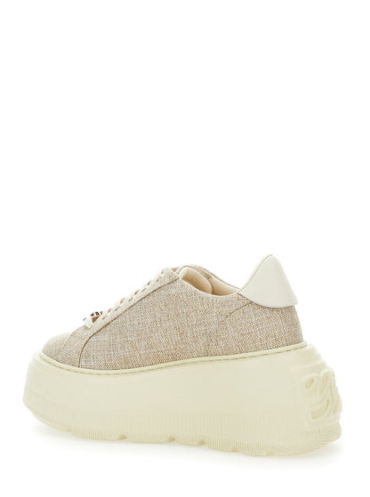 'Nexus Jutalux' Beige Sneakers Med Grov Oversize Sula Och Logotyp I Läder- Och Tygblandning Dam