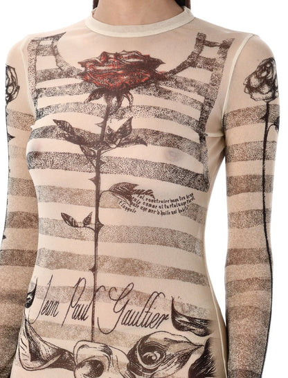 Jean Paul Gaultier Mesh Tatoo Mariner Lång Klänning
