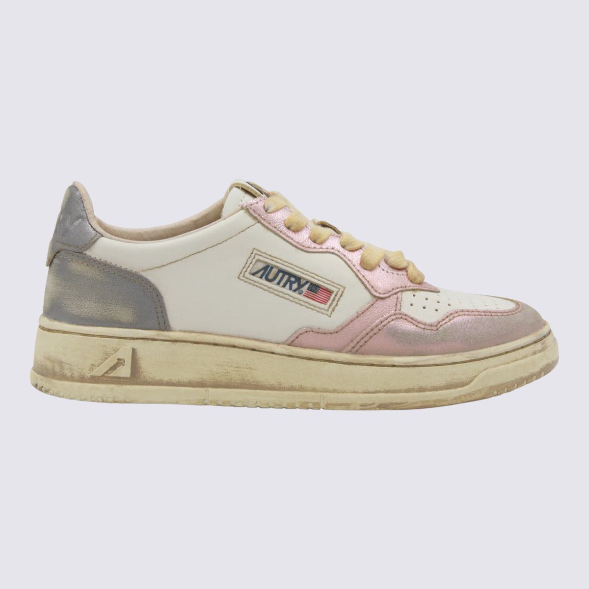 Autry Vita och Grå Sup Vint Låga Metallsneakers