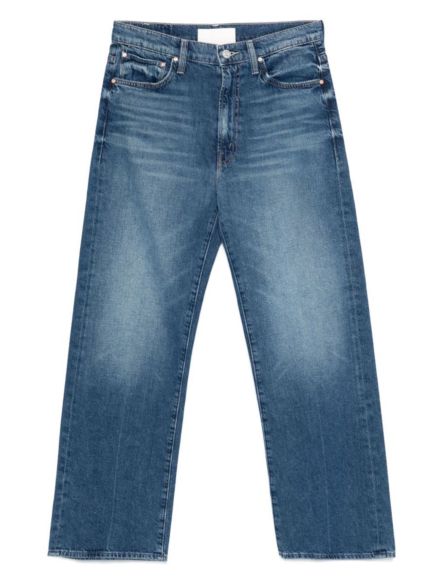 Mother högmidjade cropped jeans i blå denim