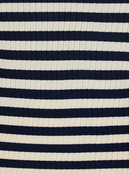 Vit och svart topp med ribbad design och heltäckande randigt motiv i viskos för kvinnor