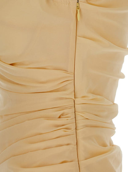 'Rita' Beige Klänning Med V-Ringning Och Draperade Detaljer I Bomull Dam