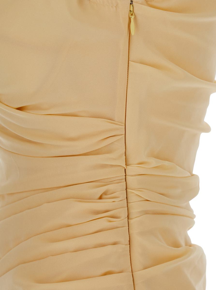 'Rita' Beige Klänning Med V-Ringning Och Draperade Detaljer I Bomull Dam