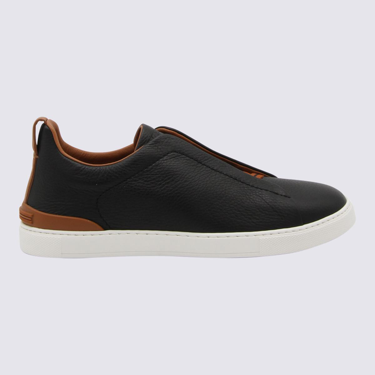 Zegna svarta lädersneakers