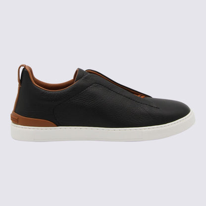 Zegna svarta lädersneakers