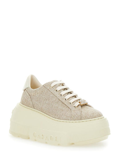 'Nexus Jutalux' Beige Sneakers Med Grov Oversize Sula Och Logotyp I Läder- Och Tygblandning Dam