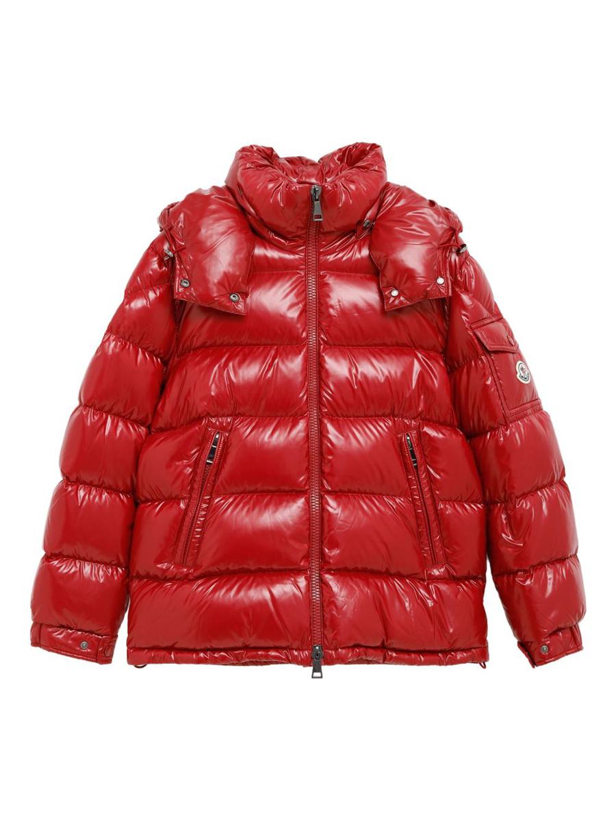 Moncler Glansig Röd 'Maire' Dunjacka Med Huva