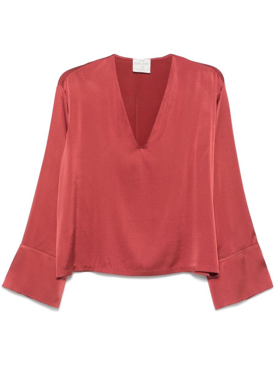 Forte_Forte Sidenblus med V-ringning