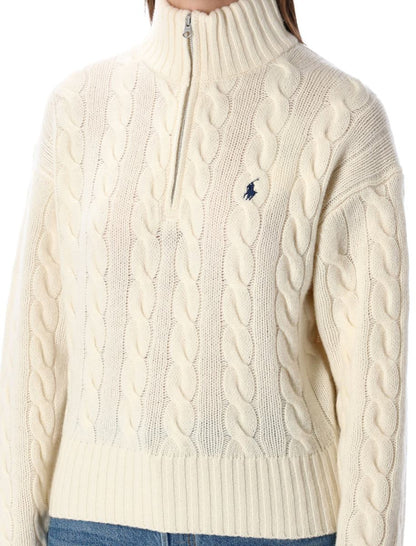 Polo Ralph Lauren Kabelstickad tröja i ull och kashmir med halv dragkedja
