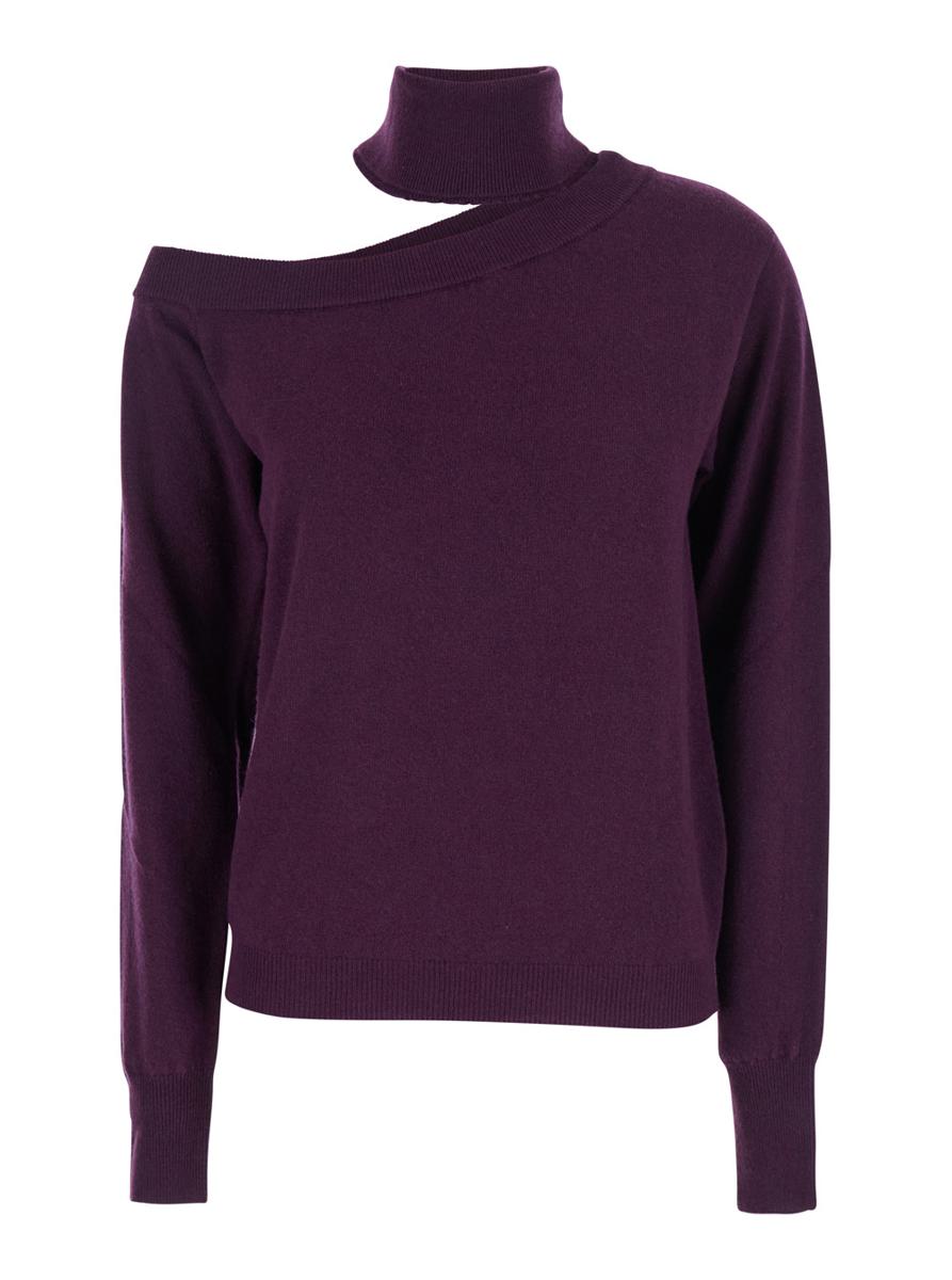 Maglia Scollata Misto Cashmere Con Collo Staccato