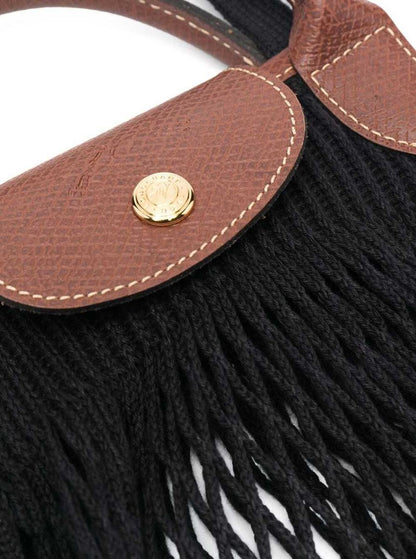 'Le Pliage Filet' svart handväska med graverad logotyp i mesh-tyg för kvinnor