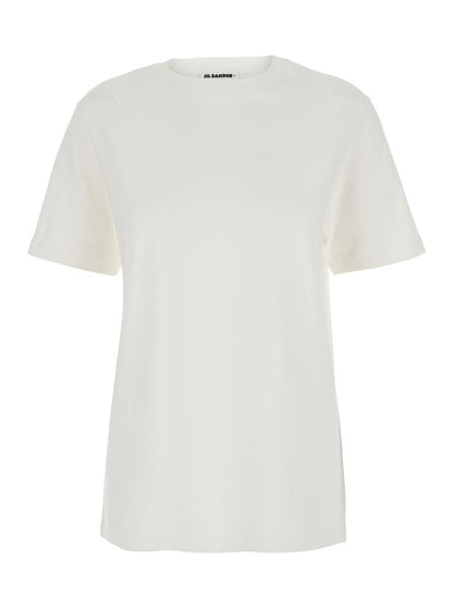 Vit rundhalsad t-shirt med logotyplapp på ryggen i bomull för kvinnor