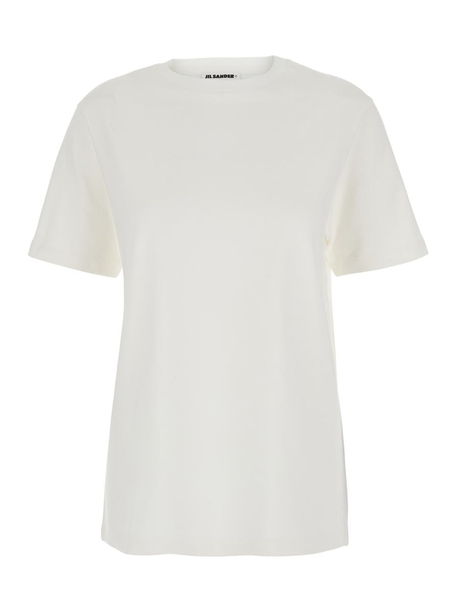 Vit rundhalsad t-shirt med logotyplapp på ryggen i bomull för kvinnor
