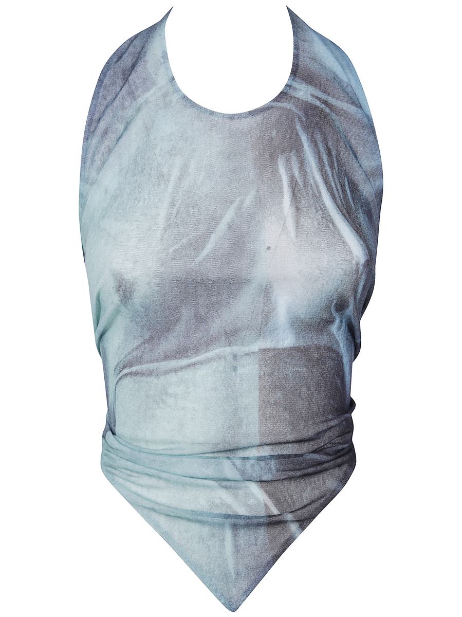 Jean Paul Gaultier Mesh Scarf Top Tryckt "Vatten" Kläder