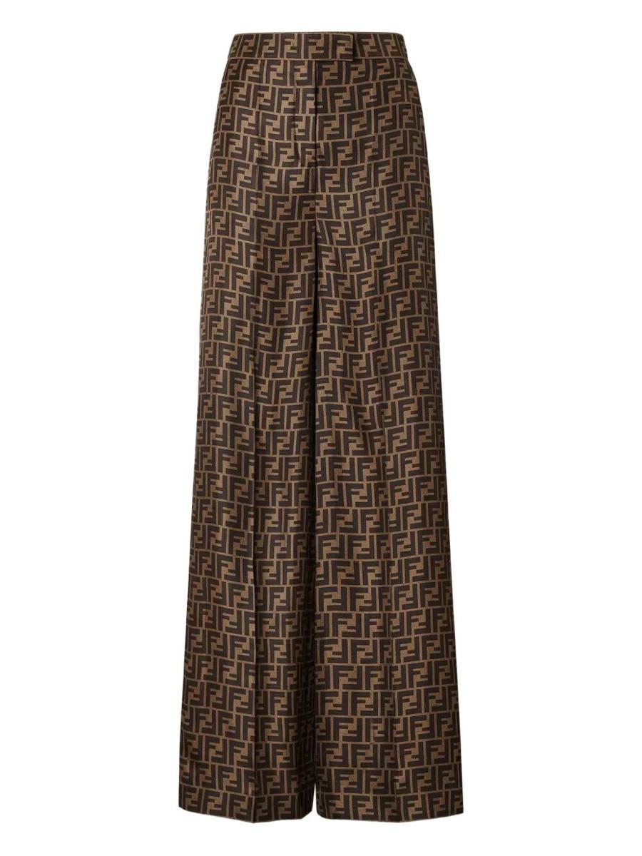 Fendi Ff Silk Twill Wide Leg Byxor Kläder