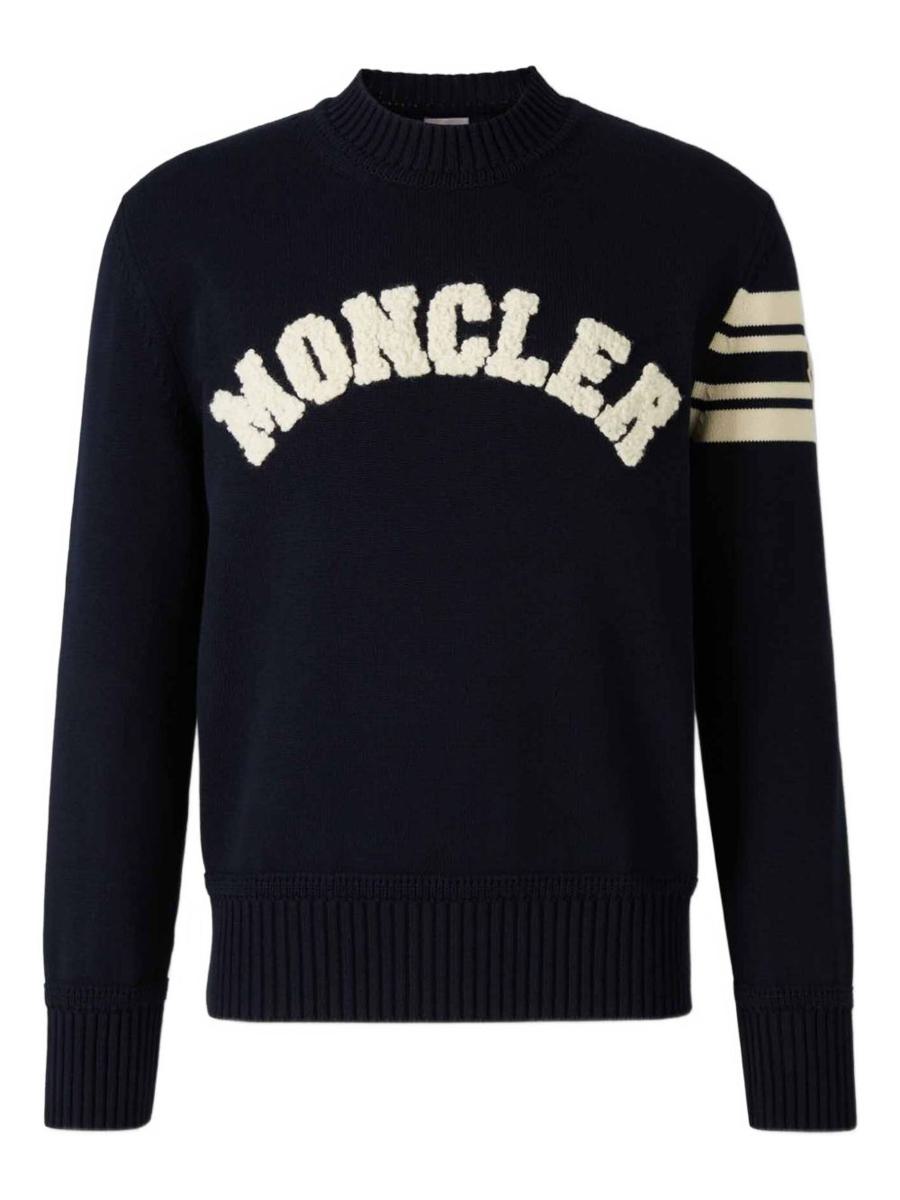Moncler Marinblå Bomullströja Med Logotypbroderi