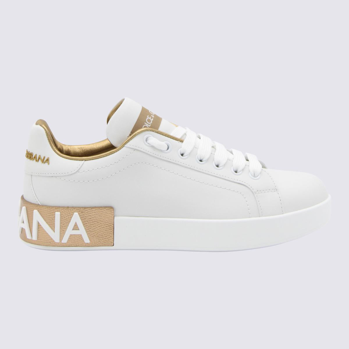 Dolce &amp; Gabbana Vita och Guldfärgade Sneakers