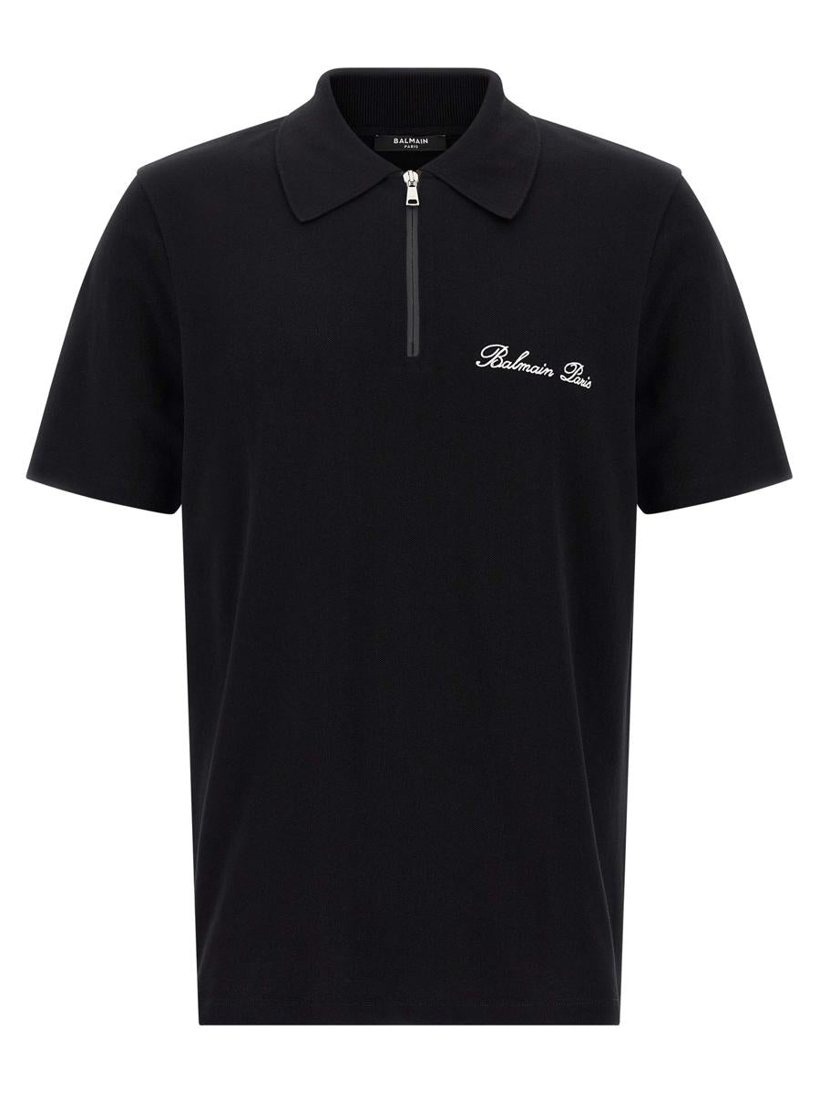 Balmain-pikétröja med broderi och logotyp