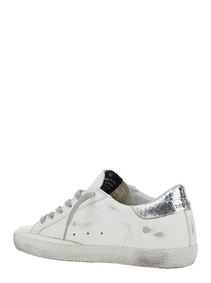 'Superstar' Vita Låga Sneakers Med Stjärnmärke På Sidan Och Laminerad Klack I Läder Dam