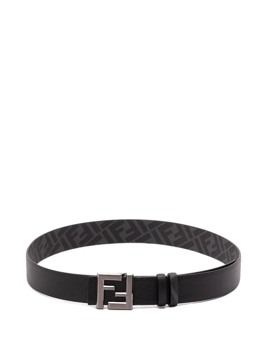 Fendi Ff Squared Läder Och Ff Canvas Vändbart Bälte Accessoarer