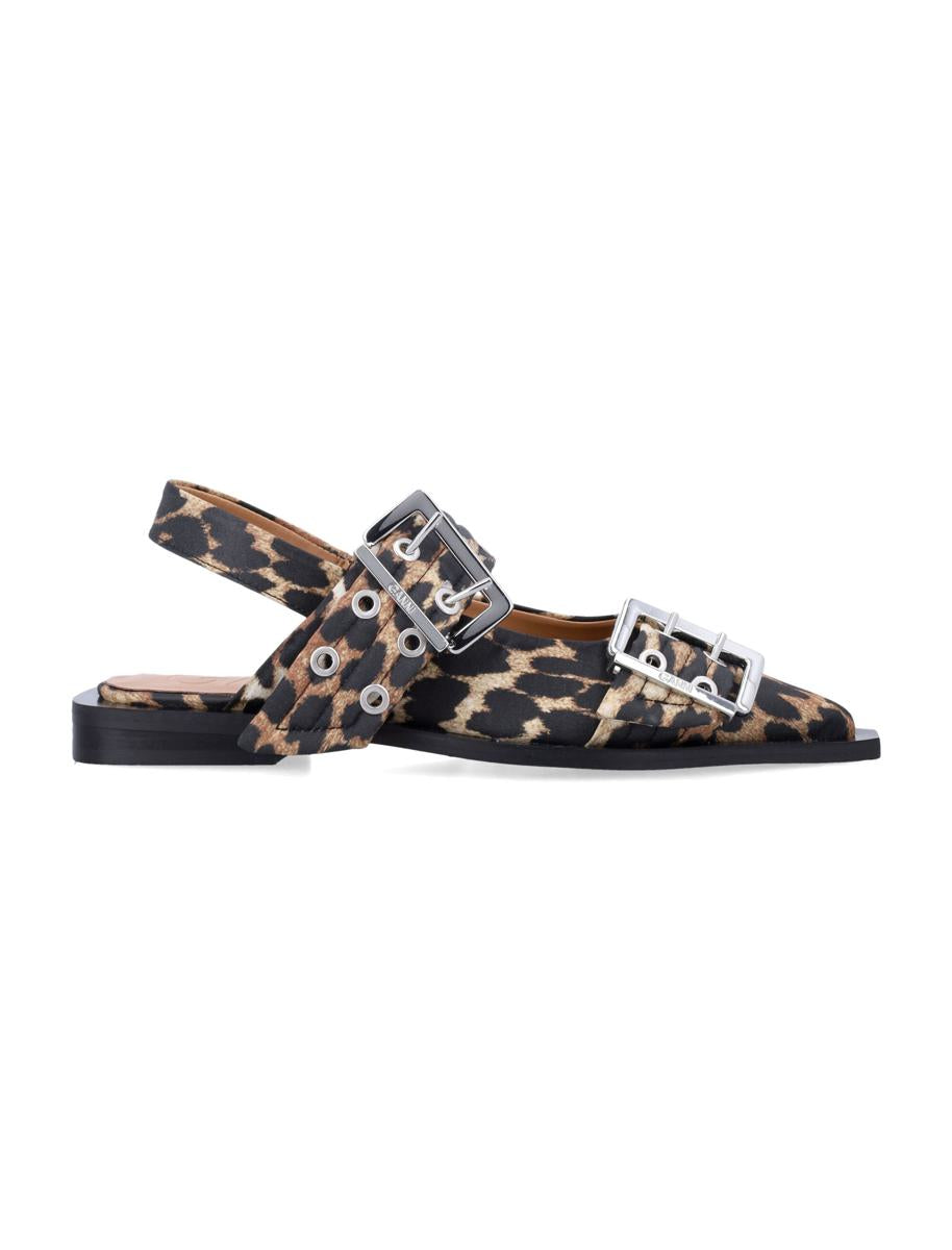 Ganni Leopard Satin Feminina Ballerinaskor Med Spänne