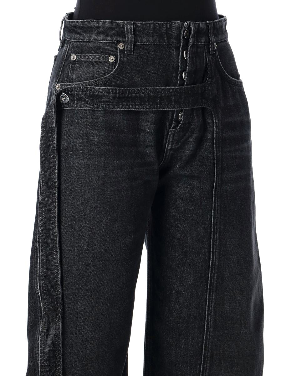 Jean Paul Gaultier svarta denimjeans med lös passform och remmar