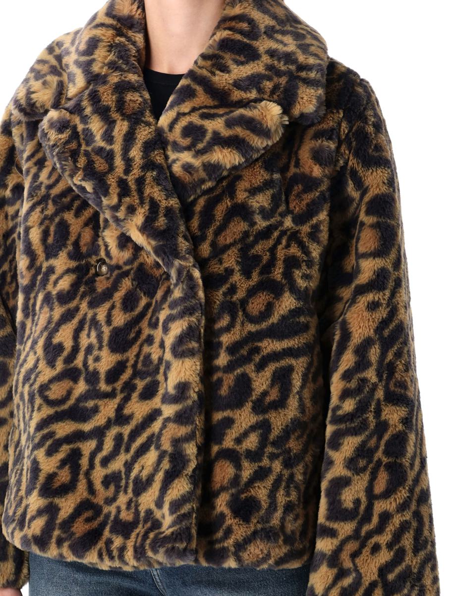 APC Leopardmönstrad Johanna-kappa i fuskpäls