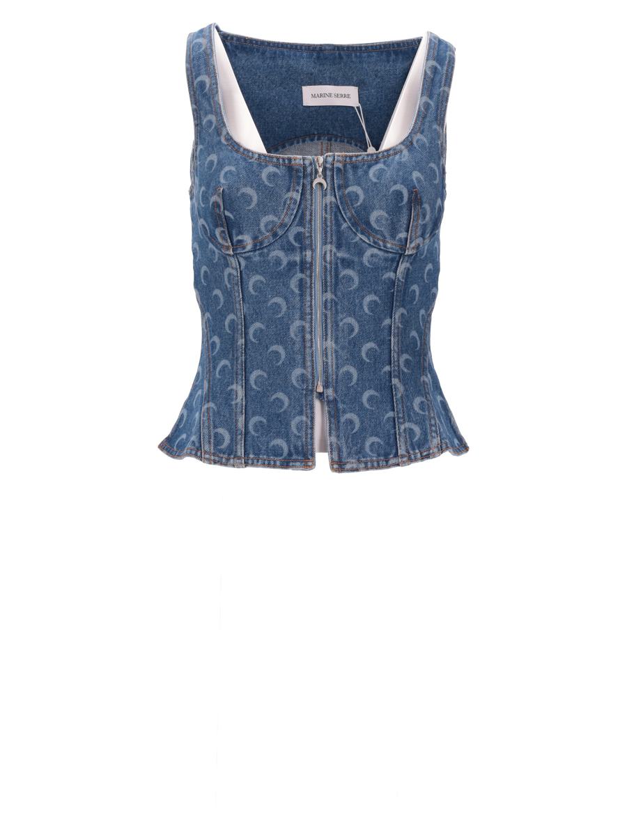 Marine Serre Moon Laser Denim Bustier Topp