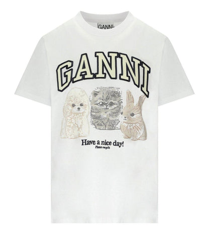 Ganni Animals Vit T-shirt