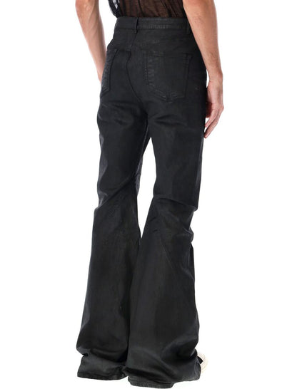 Rick Owens Drkshdw Svarta Vaxade Bias Bootcut Jeans