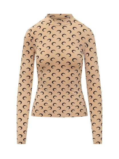 Marine Serre Beige Topp Med Måntryck Över Hela Från Marine Serre