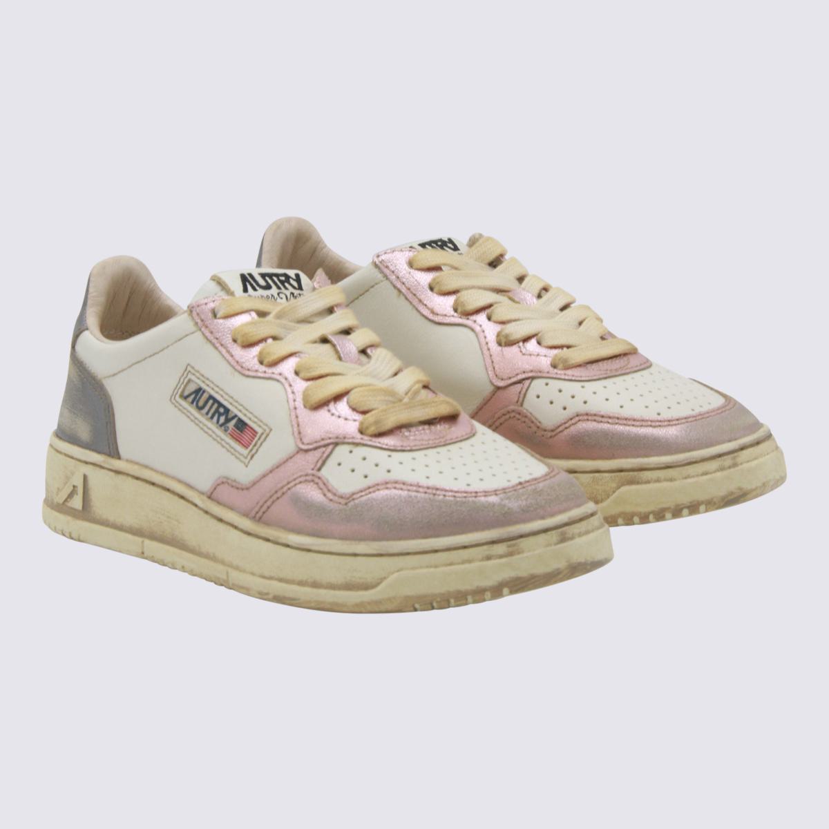 Autry Vita och Grå Sup Vint Låga Metallsneakers