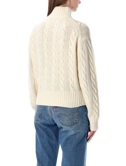 Polo Ralph Lauren Kabelstickad tröja i ull och kashmir med halv dragkedja