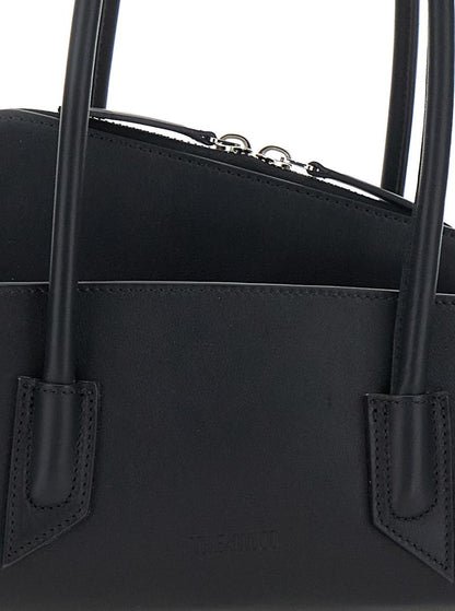 'La Passeggiata Small' svart axelväska med rörformade handtag och präglad logotyp framtill i läder för kvinnor