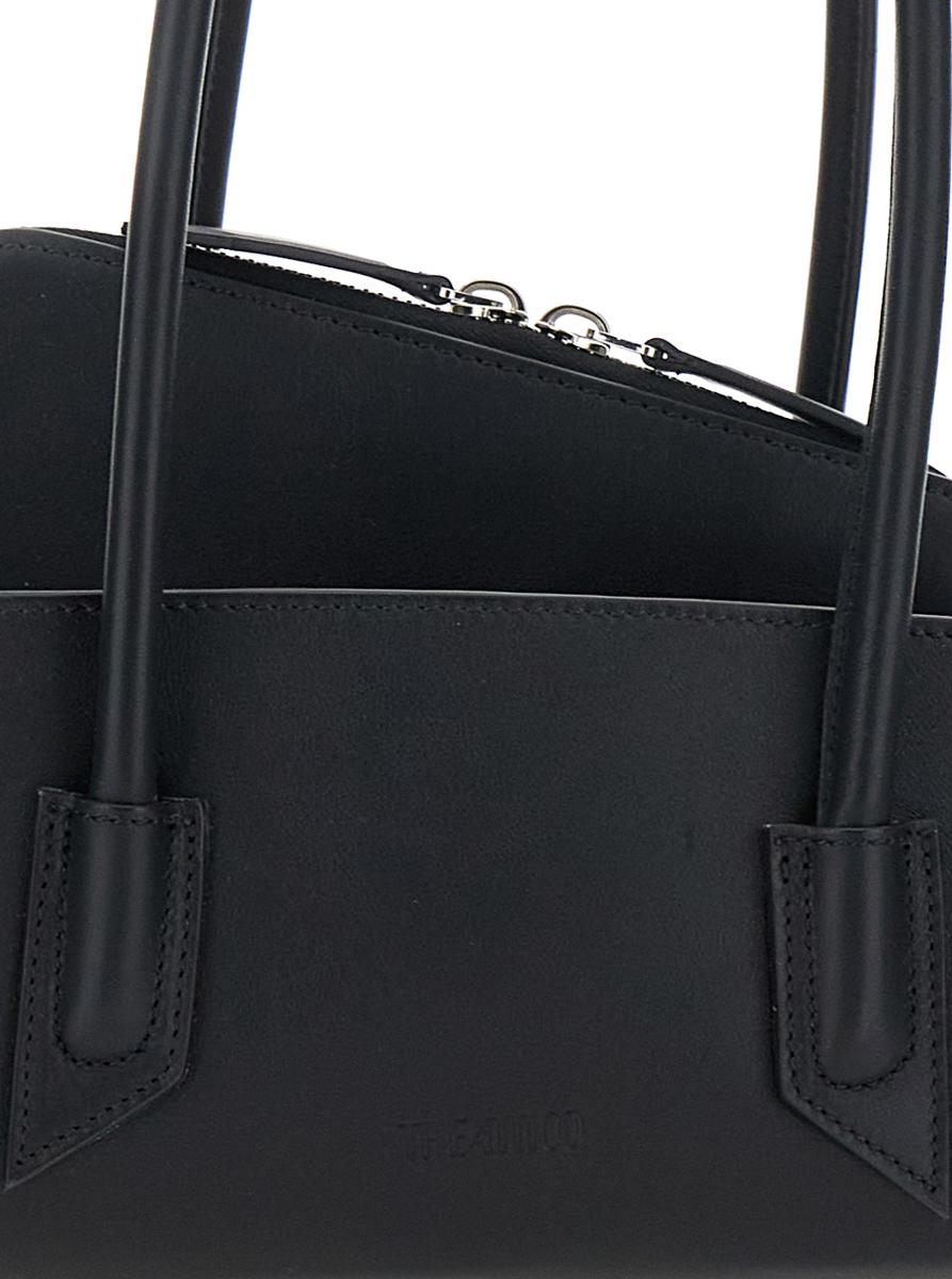'La Passeggiata Small' svart axelväska med rörformade handtag och präglad logotyp framtill i läder för kvinnor