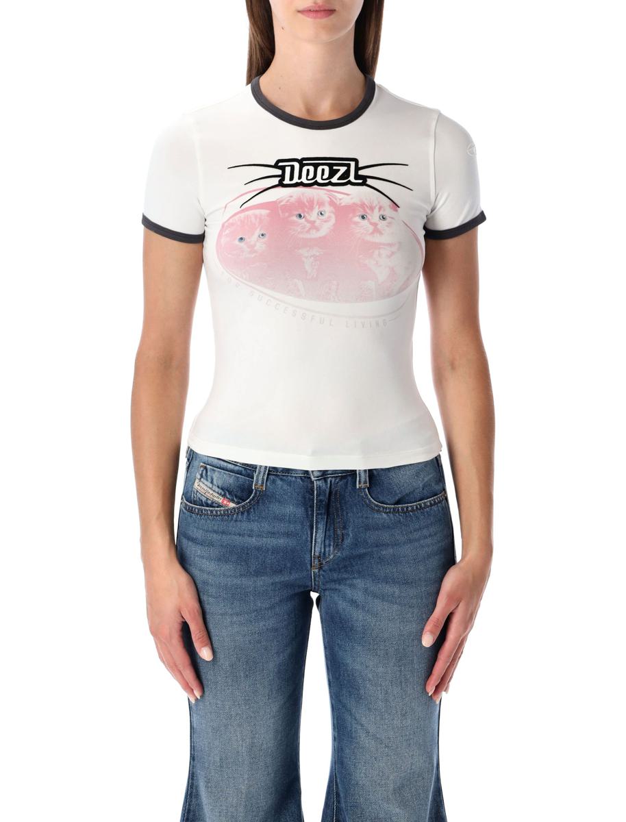 Diesel T-Uncuties-Lång-R13 Vit Slim-Fit Bomulls-T-shirt