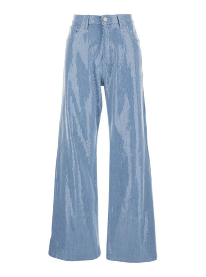 Ljusblå femficksjeans med paljetter i tyg för kvinna