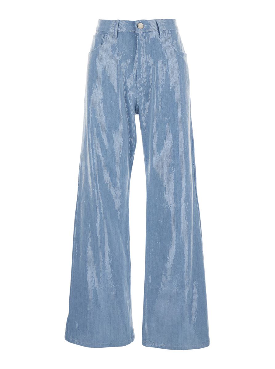 Ljusblå femficksjeans med paljetter i tyg för kvinna