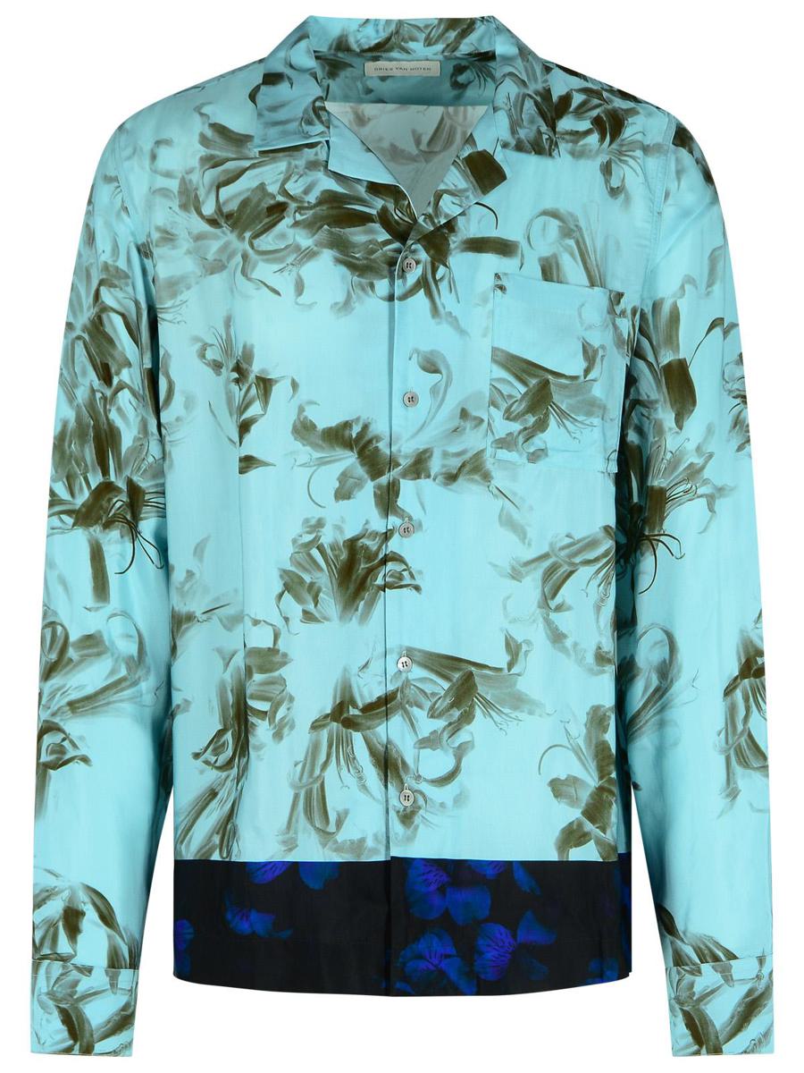 Dries Van Noten ljusblå viskosskjorta