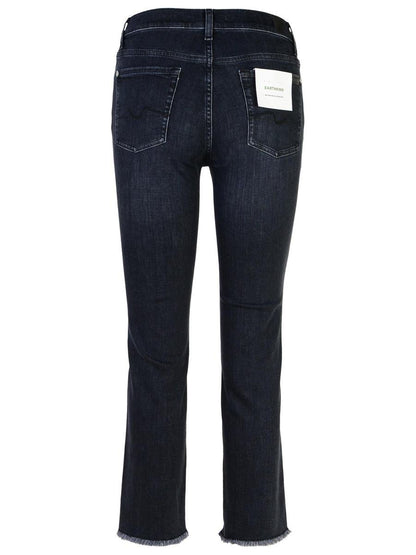 7 For All Mankind 'Raka korta' svarta bomullsjeans