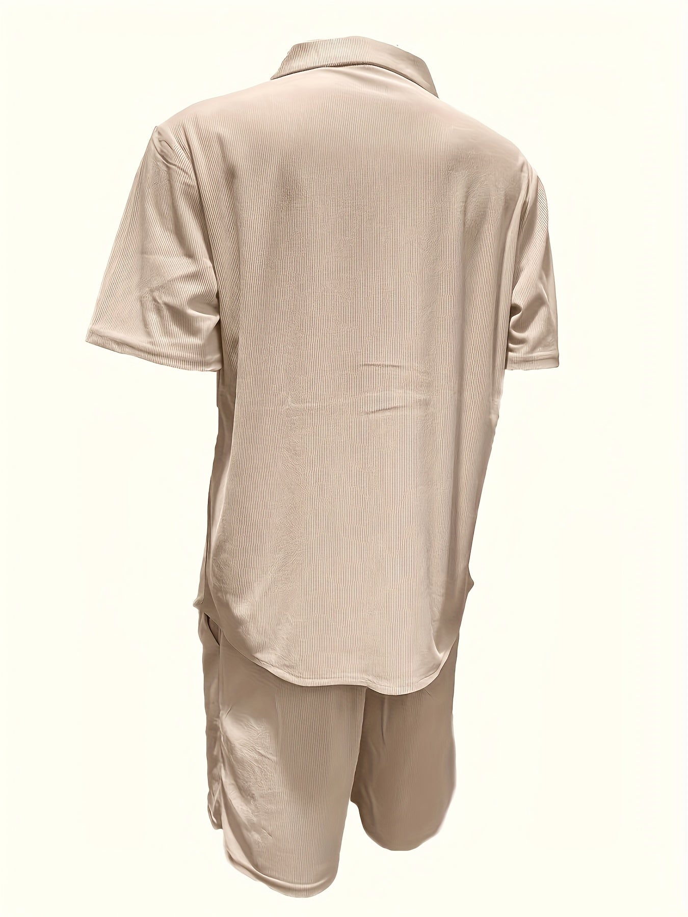 2 Peças Conjunto Casual Masculino de Verão, Camisa Manga Curta com Calça de Cordão och Tecido Não Elástico, Corte Regular för Uso Diário e Praia, Cor Sólida