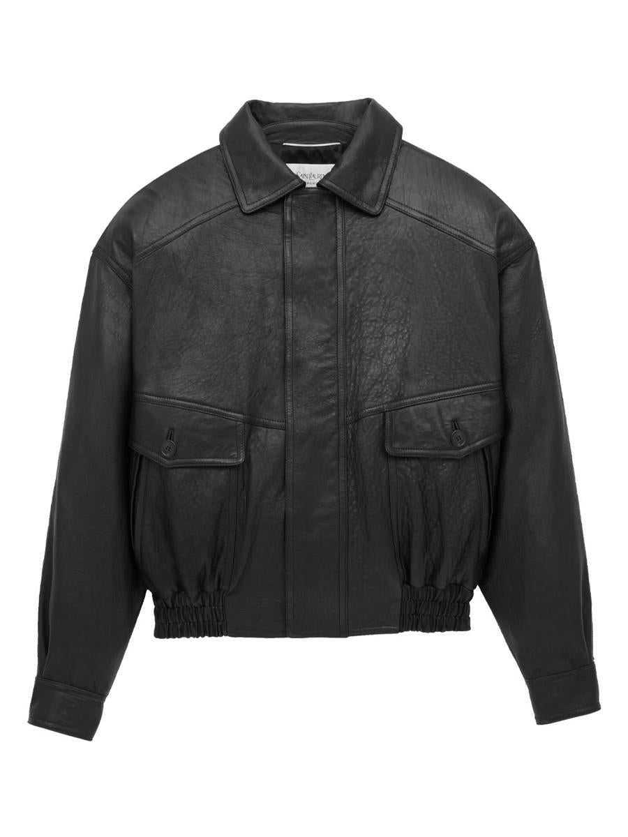 Saint Laurent Bomberjacka I Bubble Lammskinn Med Dragkedja