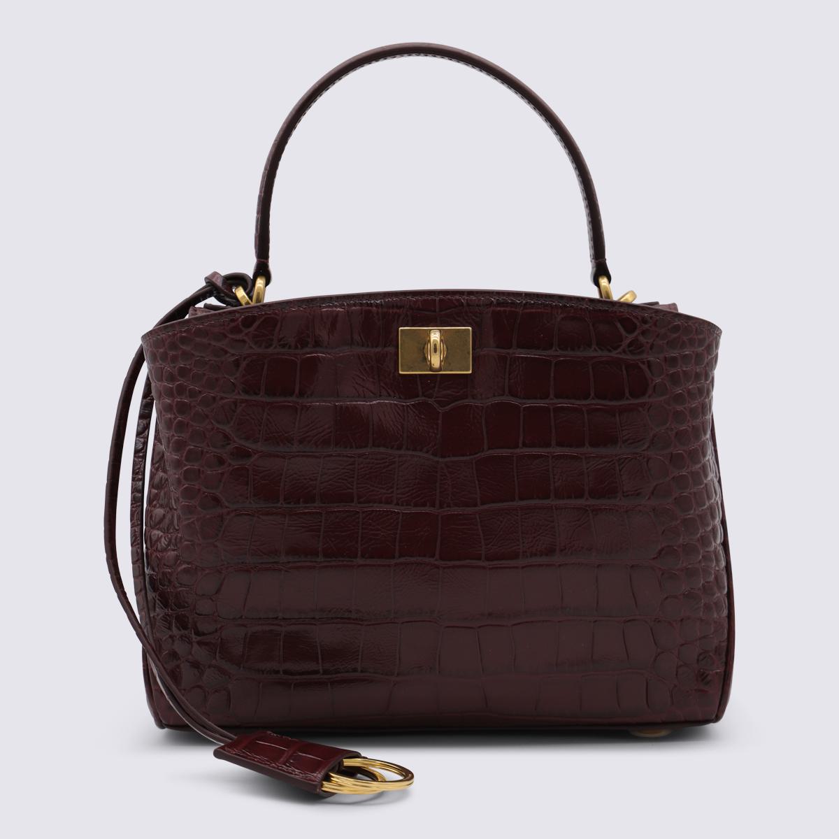 Balenciaga mörkröd läder Rodeo miniväska med topphandtag